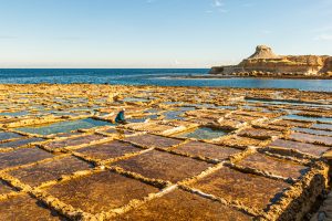 Ancient Roman evaporation basins for sea salt extraction in Żebbuġ, Malta