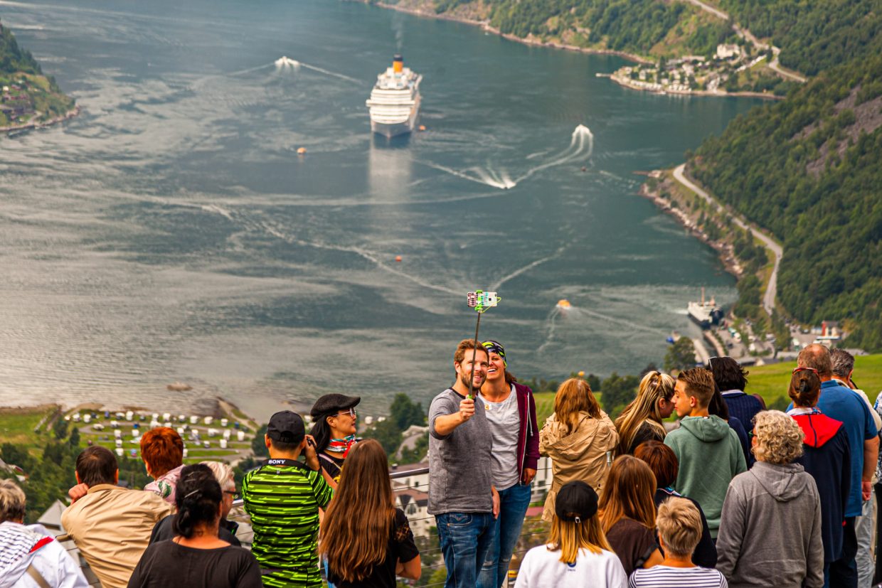 Cruise Ship Passengers in Geiranger Fjord, Norway
