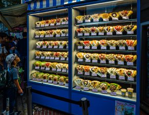 Replica Food - Japanese menu with menu dummies, Shibuya, Japan