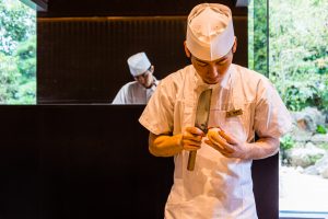 Chefs at the Okura Hotel in Tokyo preparing, Minato, Japan
