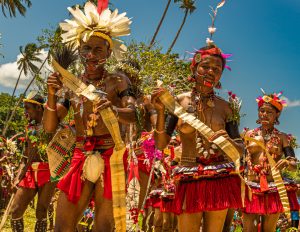 Traditional Milamala Dance of Trobriand Islands during the Festival of free Love, Kwebwaga, Papua New Guinea
